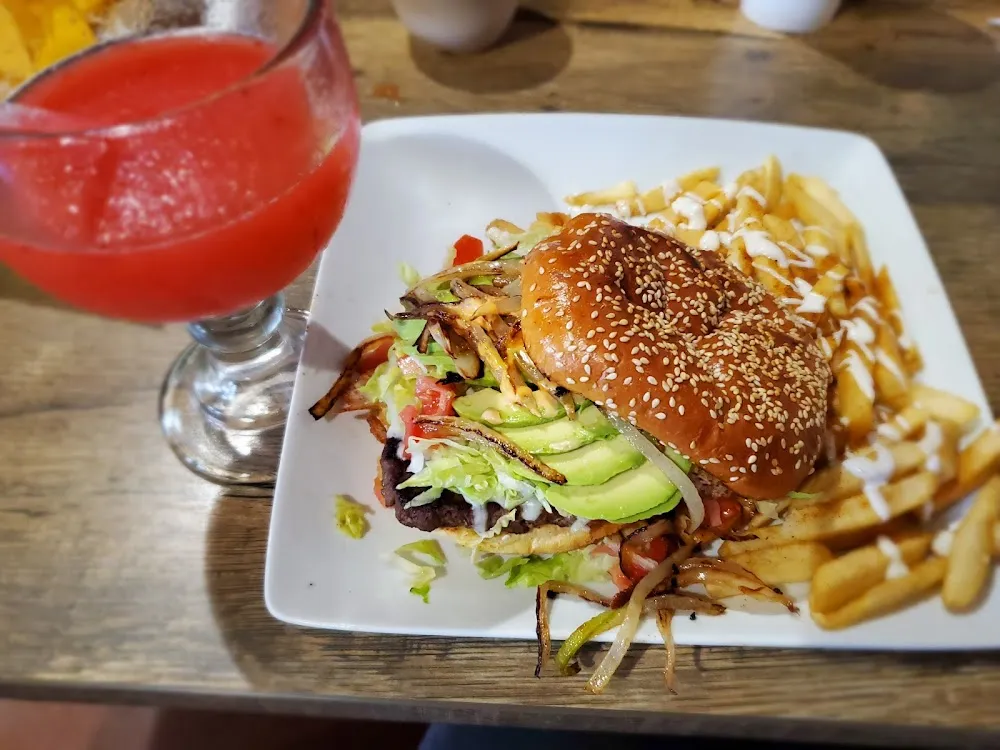 Mexican Hamburger and Strawberry Margarita
